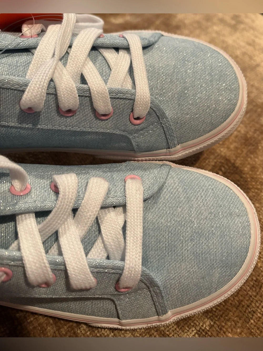 NWT Light Blue Glittery Canvas Sneakers with Pink Accents